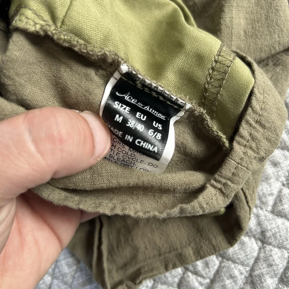 Olive Green Cotton Tank Top Boxy Cropped Minimalist Earthy Capsule Wardrobe M - Picture 3 of 8